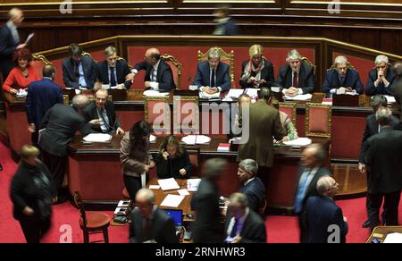 Italien: Senat spricht neuer Regierung das Vertrauen aus (161214) -- ROME, Dec. 14, 2016 -- Italian Prime Minister Paolo Gentiloni (C, Rear) is seen with ministers ahead of a confidence vote at the upper house in Rome, capital of Italy, on Dec. 14, 2016. The new cabinet of Italian Prime Minister Paolo Gentiloni won the second of two confidence votes on Wednesday, paving the way for formally taking over the power. ) ITALY-ROME-SENATE-GENTILONI-CONFIDENCE VOTE-WINNING JinxYu PUBLICATIONxNOTxINxCHN   Italy Senate speaks later Government the Trust out 161214 Rome DEC 14 2016 Italian Prime Minister Stock Photo