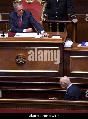 Italien: Senat spricht neuer Regierung das Vertrauen aus (161214) -- ROME, Dec. 14, 2016 -- Italian former President Giorgio Napolitano (Front) votes at the upper house in Rome, capital of Italy, on Dec. 14, 2016. The new cabinet of Italian Prime Minister Paolo Gentiloni won the second of two confidence votes on Wednesday, paving the way for formally taking over the power. ) ITALY-ROME-SENATE-GENTILONI-CONFIDENCE VOTE-WINNING JinxYu PUBLICATIONxNOTxINxCHN   Italy Senate speaks later Government the Trust out 161214 Rome DEC 14 2016 Italian Former President Giorgio Napolitano Front Votes AT The Stock Photo