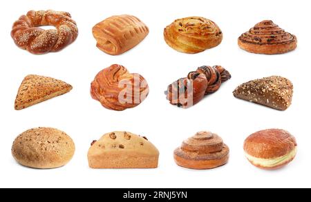 Set with different freshly baked pastries isolated on white Stock Photo ...