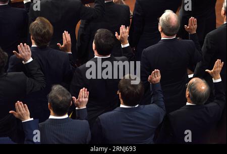 (170103) -- WASHINGTON, Jan. 3, 2017 -- Newly elected members of the House of Representatives are sworn in during the opening of the 115th U.S. Congress on Capitol Hill in Washington D.C., the United States, on Jan. 3, 2017. The 115th U.S. Congress convenes on Tuesday with Republican Paul Ryan re-elected as House Speaker as expected while outgoing Vice President Joe Biden presides over the old Senate chamber for the last time. ) U.S.-WASHINGTON D.C.-115TH U.S. CONGRESS-OPENING YinxBogu PUBLICATIONxNOTxINxCHN   Washington Jan 3 2017 newly Elected Members of The House of Representatives are swor Stock Photo