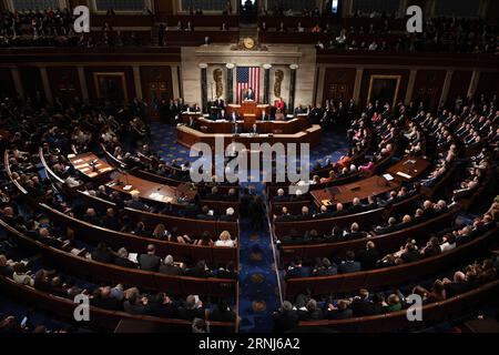 (170103) -- WASHINGTON, Jan. 3, 2017 -- Members of the House of Representatives listen as House Speaker Paul Ryan speaks during the opening of the 115th U.S. Congress on Capitol Hill in Washington D.C., the United States, on Jan. 3, 2017. The 115th U.S. Congress convenes on Tuesday with Republican Paul Ryan re-elected as House Speaker as expected while outgoing Vice President Joe Biden presides over the old Senate chamber for the last time. ) U.S.-WASHINGTON D.C.-115TH U.S. CONGRESS-OPENING YinxBogu PUBLICATIONxNOTxINxCHN   Washington Jan 3 2017 Members of The House of Representatives Lists As Stock Photo