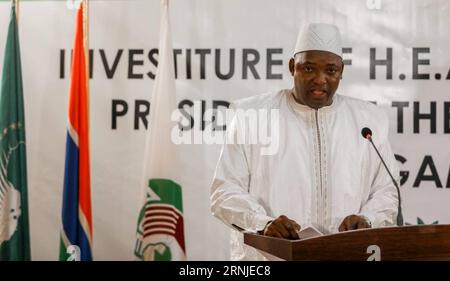 Themen der Woche Bilder des Tages (170119) -- DAKAR, Jan. 19, 2017 -- Adama Barrow delivers a speech during the swearing-in ceremony at the Gambian embassy in Dakar, capital of Senegal, on Jan. 19, 2017. Adama Barrow was sworn in as Gambian president on Thursday at the Gambian embassy in Dakar, capital of Senegal. ) SENEGAL-DAKAR-THE GAMBIA-ADAMA BARROW-SWEARING-IN CEREMONY Cisse PUBLICATIONxNOTxINxCHN   Topics the Week Images the Day  Dakar Jan 19 2017 Adama Barrow delivers a Speech during The Swearingen in Ceremony AT The gambian Embassy in Dakar Capital of Senegal ON Jan 19 2017 Adama Barro Stock Photo