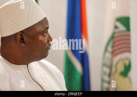 (170119) -- DAKAR, Jan. 19, 2017 -- Adama Barrow is pictured during the swear-in ceremony at the Gambian embassy in Dakar, capital of Senegal, on Jan. 19, 2017. Adama Barrow was sworn in as Gambian president on Thursday at the Gambian embassy in Dakar, capital of Senegal. ) SENEGAL-DAKAR-THE GAMBIA-ADAMA BARROW-SWEARING-IN CEREMONY Cisse PUBLICATIONxNOTxINxCHN   Dakar Jan 19 2017 Adama Barrow IS Pictured during The Swear in Ceremony AT The gambian Embassy in Dakar Capital of Senegal ON Jan 19 2017 Adama Barrow what sworn in As gambian President ON Thursday AT The gambian Embassy in Dakar Capit Stock Photo