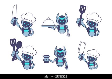 Ai robot chef vector illustration. Cooking robot character illustration Stock Vector