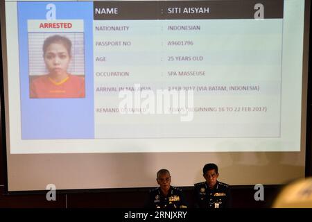 Malaysia s Deputy Inspector-General of Police Noor Rashid Ibrahim (L) releases the information of a female suspect, at a press conference held in Kuala Lumpur, Malaysia, on Feb. 19, 2017. The Malaysian police said on Sunday that four suspects from the Democratic People s Republic of Korea (DPRK) related to the death of a DPRK man had fled the country. A postmortem on the DPRK man had been conducted but the cause of death remained unknown as the police were waiting for the pathology and toxicology results, Deputy Inspector-General of Police Noor Rashid Ibrahim told a press conference. ) (sxk) M Stock Photo