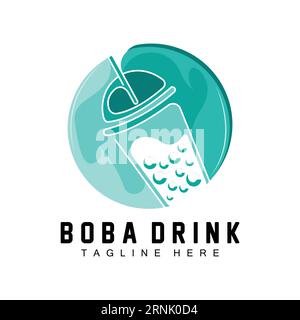 Boba Drink Logo Design, Modern Jelly Drink Bubble Vector, Boba Drink Brand Glass Illustration Stock Vector