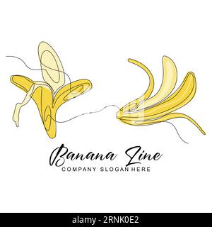Banana Logo Design, Fruit Vector With Line Art Style, Product Brand Walpaper Illustration Stock Vector