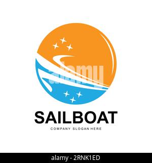 Sailboat Logo Design, Fishing Boat Illustration, Company Brand Vector Icon Stock Vector