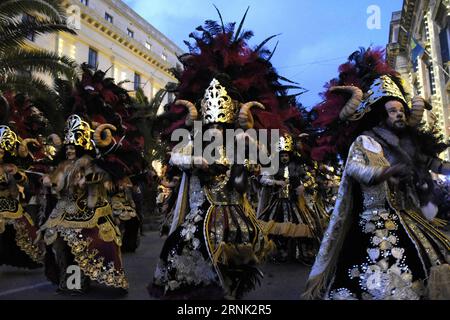 VALLETTA, Revellers dance in a street on the last day of carnival in Valletta, capital of Malta, Feb. 28, 2017. Malta Carnival 2017 celebrations draw to a close on Feb. 28 evening following five days of color, costumes and music. (/Xinhua) (yy) MALTA-VALLETTA-CARNIVAL MarkxZammitxCordina PUBLICATIONxNOTxINxCHN   Valletta Revelle Dance in a Street ON The Load Day of Carnival in Valletta Capital of Malta Feb 28 2017 Malta Carnival 2017 celebrations Draw to a Close ON Feb 28 evening following Five Days of Color Costumes and Music XINHUA yy Malta Valletta Carnival  PUBLICATIONxNOTxINxCHN Stock Photo