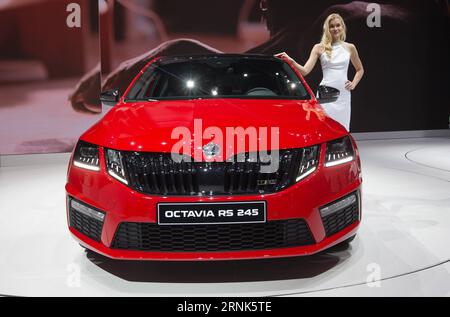 (170307) -- GENEVA, March 7, 2017 -- A Skoda Octavia RS 245 car is seen on the first press day of the 87th International Motor Show in Geneva, Switzerland, on March 7, 2017. This year s Geneva International Motor Show hosts some 180 exhibitors and exhibits about 900 models including 148 world or European premieres. ) SWITZERLAND-GENEVA-INTERNATIONAL MOTOR SHOW XuxJinquan PUBLICATIONxNOTxINxCHN   Geneva March 7 2017 a Skoda Octavia RS 245 Car IS Lakes ON The First Press Day of The 87th International Engine Show in Geneva Switzerland ON March 7 2017 This Year S Geneva International Engine Show H Stock Photo