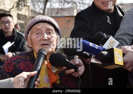 ZIBO, March 8, 2017 -- Nina, a 91-year-old woman of Russian origin living in China, sings the famous Russian song Katyusha in Mansi River Village in Zibo City, east China s Shandong Province, March 8, 2017. Nina was born in 1926 in Vahevo Village in Vologda Oblast in northern Russia. Her father, a Chinese merchant from northern China s Hebei Province, brought her to China when she was seven. Nina s mother was Russian. Nina, whose Chinese name is Liu Molan, has spent most of her life in Mansi River Village in Zibo City. Her late husband Liu Chunshu once served in the Kuomintang air force. Nina Stock Photo