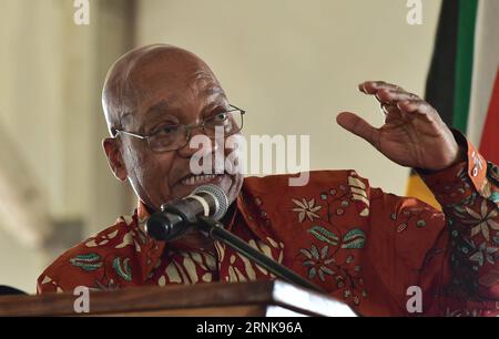 (170314) -- MHLABUYALINGANA, March 14, 2017 -- South?African President Jacob Zuma speaks during his visit to local communities of Mhlabuyalingana in northern KwaZulu-Natal Province?of?South?Africa bordering Mozambique, on March 14, 2017. President Jacob Zuma pledged on Tuesday to combat crime that is causing tension between South African and Mozambican nationals in communities bordering Mozambique. ) SOUTH AFRICA-MHLABUYALINGANA-ZUMA-CRIME-COMBAT DOC/KopanoxTlape PUBLICATIONxNOTxINxCHN   170314  March 14 2017 South African President Jacob Zuma Speaks during His Visit to Local COMMUNITIES of  i Stock Photo