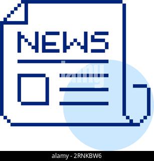 Pixelated newspaper icon. Front page article with pictures. Retro computer interface imitation. Pixel perfect icon Stock Vector
