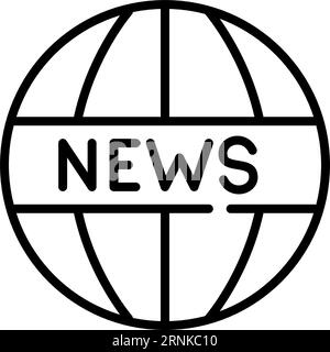 Word News on a world globe. International media coverage. Internet and TV technology. Pixel perfect, editable stroke Stock Vector