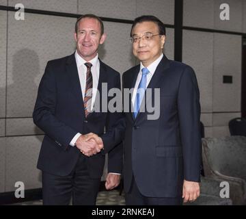 (170327) -- WELLINGTON, March 27, 2017 -- Chinese Premier Li Keqiang (R) meets with Andrew Little, leader of Labor Party of New Zealand, in Wellington, New Zealand, March 27, 2017. ) (zyd) NEW ZEALAND-WELLINGTON-LI KEQIANG-MEETING LixTao PUBLICATIONxNOTxINxCHN   Wellington March 27 2017 Chinese Premier left Keqiang r Meets With Andrew Little Leader of Laboratory Party of New Zealand in Wellington New Zealand March 27 2017 ZYD New Zealand Wellington left Keqiang Meeting LixTao PUBLICATIONxNOTxINxCHN Stock Photo
