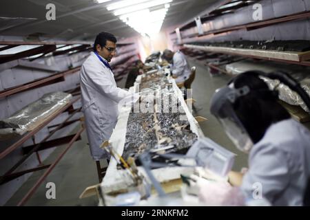 (170329) -- GIZA, March 29, 2017 -- Archaeologists work on parts of the second solar boat of Pharaoh Khufu at the restoration laboratory located in Giza, Egypt on March 29, 2017. Egypt opened its largest on-site antiquities laboratory to restore Pharaoh Khufu s second solar boat. King Khufu was a famous fourth dynasty Pharaoh who built the great Khufu Pyramid. His solar boat was designed to ferry him to the afterlife according to ancient Egyptian beliefs. The second solar boat of King Khufu was detected in 1987 in a large pit to the west of the first solar boat. Both boats lie on the southern Stock Photo