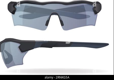 Sport Eyewear Sunglasses Design Template Vector Technical Illustration Front and Side Views. Stock Vector