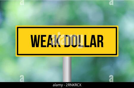 Weak dollar road sign on blur background Stock Photo