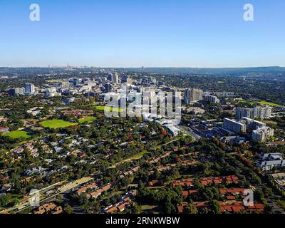 (170421) -- JOHANNESBURG, April 21, 2017 -- Photo taken on April 18, 2017 shows an aerial view of Sandton, north of Johannesburg, South Africa. The City of Johannesburg Local Municipality is situated in the northeastern part of South Africa with a population of around 4 million. Being the largest city and economic center of South Africa, it has a reputation for its man-made forest of about 10 million trees. ) (gl) SOUTH AFRICA-JOHANNESBURG-AERIAL VIEW ZhaixJianlan PUBLICATIONxNOTxINxCHN   Johannesburg April 21 2017 Photo Taken ON April 18 2017 Shows to Aerial View of Sandton North of Johannesb Stock Photo