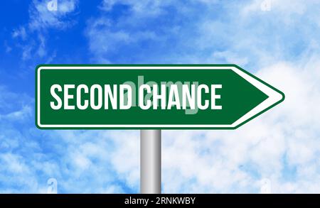 Second chance road sign on sky background Stock Photo