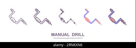 Brace old hand drill vector icon. manual drill icon illustration Vintage hand drill. Antique drill vector. Stock Vector