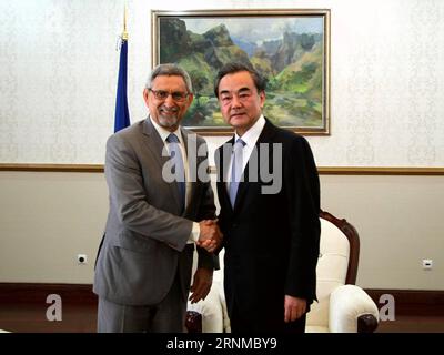 170521 -- PRAIA, May 21, 2017 -- Cape Verde s President Jorge Carlos Fonseca L meets with Chinese Foreign Minister Wang Yi in Praia, Cape Verde, May 20, 2017.  hy CAPE VERDE-PRAIA-PRESIDENT-CHINA-WANG YI-VISIT LixSibo PUBLICATIONxNOTxINxCHN Stock Photo