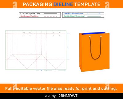 Tote Gift Box With Handles, Die line Template Stock Vector