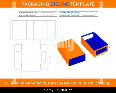 Shoe Box, Match Box Die line Template With 3d Design Stock Vector