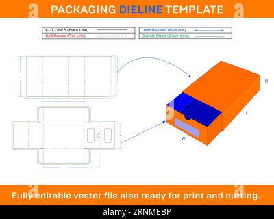 Storage Box, Match Box Style Die line Template Stock Vector