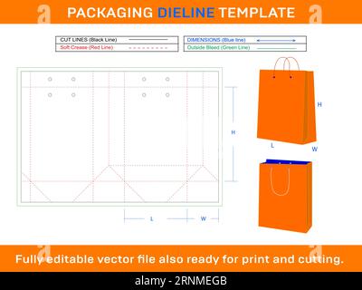 Mini Tote Gift Bag With Handles Die line Template Stock Vector