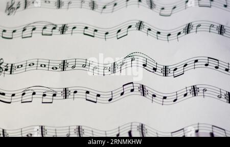 the musical notes seem to dance above the score Stock Photo