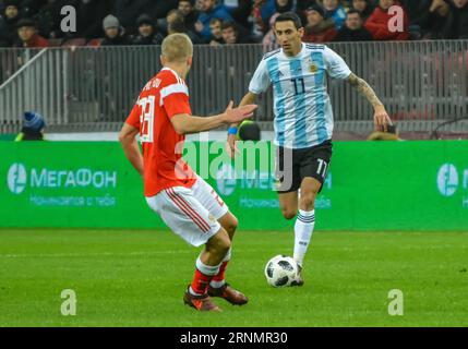 Moscow, Russia – November 11, 2017. Argentina national football team midfielder Angel Di Maria in action during international friendly Russia vs Argen Stock Photo