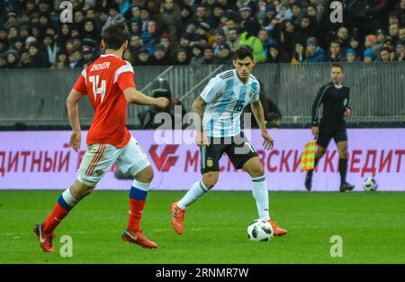 Moscow, Russia – November 11, 2017. Argentina national football team midfielder Diego Perotti in action during international friendly Russia vs Argent Stock Photo