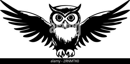animal bird open-winged owl black and white minimalistic vector illustration Stock Vector