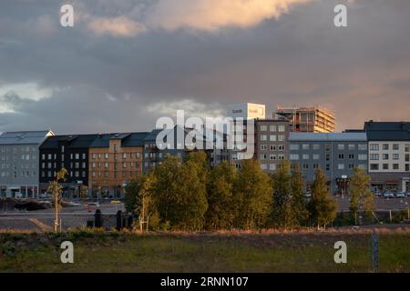 KIRUNA, SWEDEN - JULY 31, 2023: The center of the new Kiruna town, Lapland province. The city is known for iron ore mine. Due to mining, the whole cit Stock Photo