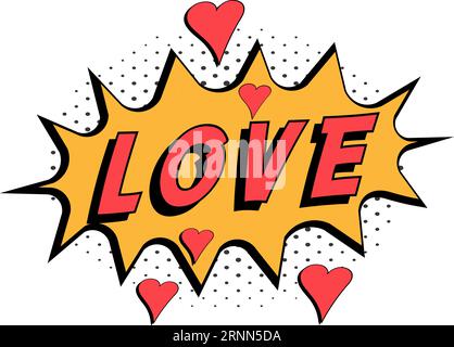 Comic book word love hearts pop art style  halftone background Stock Vector