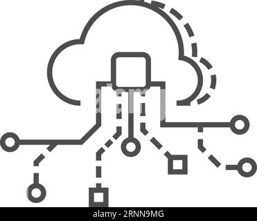Cloud service technology linear icon. Data storage Stock Vector