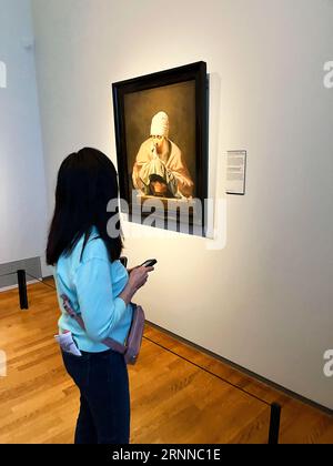 Amsterdam, Netherlands. August 6, 2023. Visitors admire one of the many paintings at the Rijksmuseum in Amsterdam. High quality photo Stock Photo