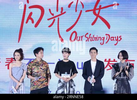 (170710) -- BEIJING, July 10, 2017 -- Cast members of film Our Shining Days attend a press conference in Beijing, capital of China, July 10, 2017. The film will hit the big screens on July 20. ) (zkr) CHINA-BEIJING-FILM-PRESS CONFERENCE(CN) GaoxJing PUBLICATIONxNOTxINxCHN   Beijing July 10 2017 Cast Members of Film Our Shining Days attend a Press Conference in Beijing Capital of China July 10 2017 The Film will Hit The Big Screens ON July 20 CCR China Beijing Film Press Conference CN GaoxJing PUBLICATIONxNOTxINxCHN Stock Photo