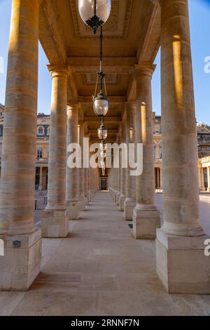 Paris, France - January 24, 2022: The inner courtyard of the Palais Royal built in 17th century in Paris, France. Stock Photo