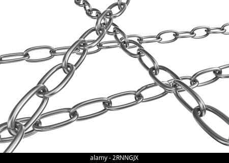 Strained chains from metal. Security and power concept. Isolated on white background Stock Photo