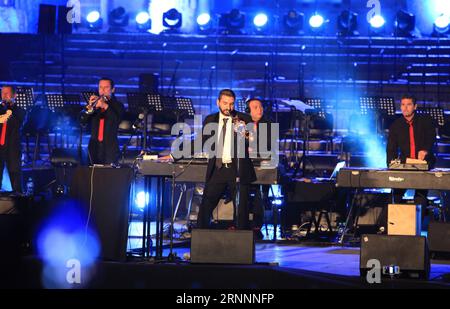 (170723) -- BAALBECK, July 23, 2017 () -- Trumpet player and composer Ibrahim Maalouf performs during the Baalbeck International Festival in Baalbeck, Lebanon, July 22, 2017.() (djj) LEBANON-BAALBECK-INTERNATIONAL FESTIVAL-IBRAHIM MAALOUF Xinhua PUBLICATIONxNOTxINxCHN   Baalbeck July 23 2017 Trumpet Player and Composer Ibrahim Maalouf performs during The Baalbeck International Festival in Baalbeck Lebanon July 22 2017 djj Lebanon Baalbeck International Festival Ibrahim Maalouf XINHUA PUBLICATIONxNOTxINxCHN Stock Photo