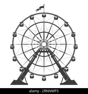 Big ferris wheel in amusement park, observation wheel attraction, vector Stock Vector