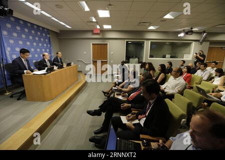 (170801) -- UNITED NATIONS, Aug. 1, 2017 -- Liu Jieyi(2nd L), China s Permanent Representative to the United Nations and UN Security Council president for July briefs journalists at the United Nations during a press conference in New York, July 31, 2017. The Chinese envoy to the United Nations Monday called for negotiated solutions to the nuclear issue on the Korean Peninsula. ) (yk) UN-SECURITY COUNCIL-CHINA-PRESS CONFERENCE LixMuzi PUBLICATIONxNOTxINxCHN   United Nations Aug 1 2017 Liu Jieyi 2nd l China S permanently Representative to The United Nations and UN Security Council President for Stock Photo