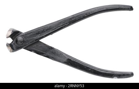 Black end-cutters, old and shabby, isolated on white background Stock Photo