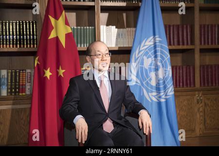 (170801) -- UNITED NATIONS, Aug. 1, 2017 -- Liu Jieyi, China s Permanent Representative to the United Nations, receives an interview with Xinhua in New York, on Aug. 1, 2017. China on July 31 concluded its rotating presidency of the UN Security Council for the month of July. Under the month-long Chinese presidency, the Security Council, which is the most powerful UN body, convened more than 30 meetings, adopted four resolutions and four presidential statements, and issued seven press statements. In July, China succeeded in holding two open debates on enhancing African capacities in the areas o Stock Photo