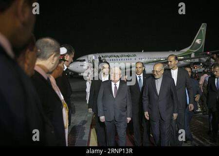 (170805) -- TEHRAN, Aug. 5, 2017 -- Iraqi President Fouad Masoum (C) arrives at Mehrabad Airport in Tehran, capital of Iran, on Aug. 4, 2017. Fouad Masoum arrived in Tehran on Friday to attend Iranian President Hassan Rouhani s inauguration ceremony scheduled on Saturday. ) (gl) IRAN-IRAQ-INAUGURATION CEREMONY AhmadxHalabisaz PUBLICATIONxNOTxINxCHN   TEHRAN Aug 5 2017 Iraqi President Fouad  C arrives AT Mehrabad Airport in TEHRAN Capital of Iran ON Aug 4 2017 Fouad  arrived in TEHRAN ON Friday to attend Iranian President Hassan Rouhani S Inauguration Ceremony scheduled ON Saturday GL Iran Iraq Stock Photo