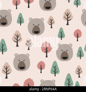 Seamless Pattern in Scandinavian style with cute bears and trees. Stock Vector