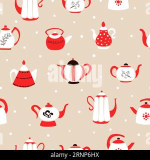 Seamless cute teapots pattern. Vector tea background. Stock Vector