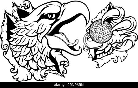 Bald Eagle Hawk Ripping Golf Ball Mascot Stock Vector